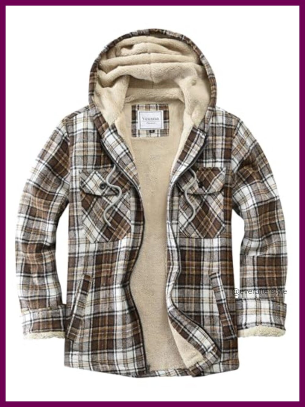 Men's Flannel Shirt Jacket Fleece Lined Hood Plaid Zip Up Warm Winter